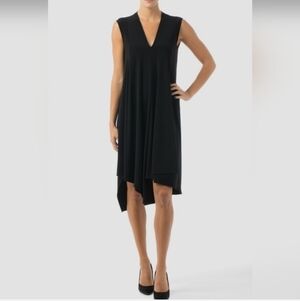 Joseph Ribkoff Women's Black Sleveless Handkerchief Hem Midi Dress Size 8